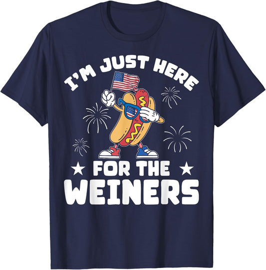 USA I'm Just Here For The Weiners Funny 4th Of July T-Shirt - T-Shirt | Navy
