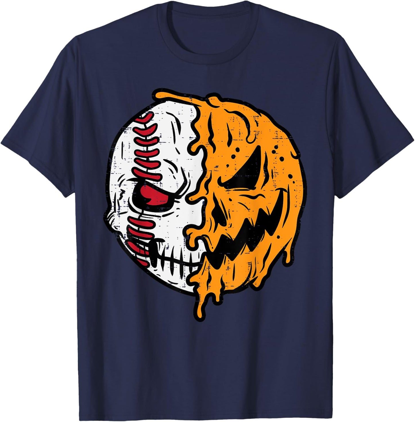 Halloween Baseball Pumpkin Jackolantern Costume Men Boys Kid T-Shirt - T-Shirt | Navy