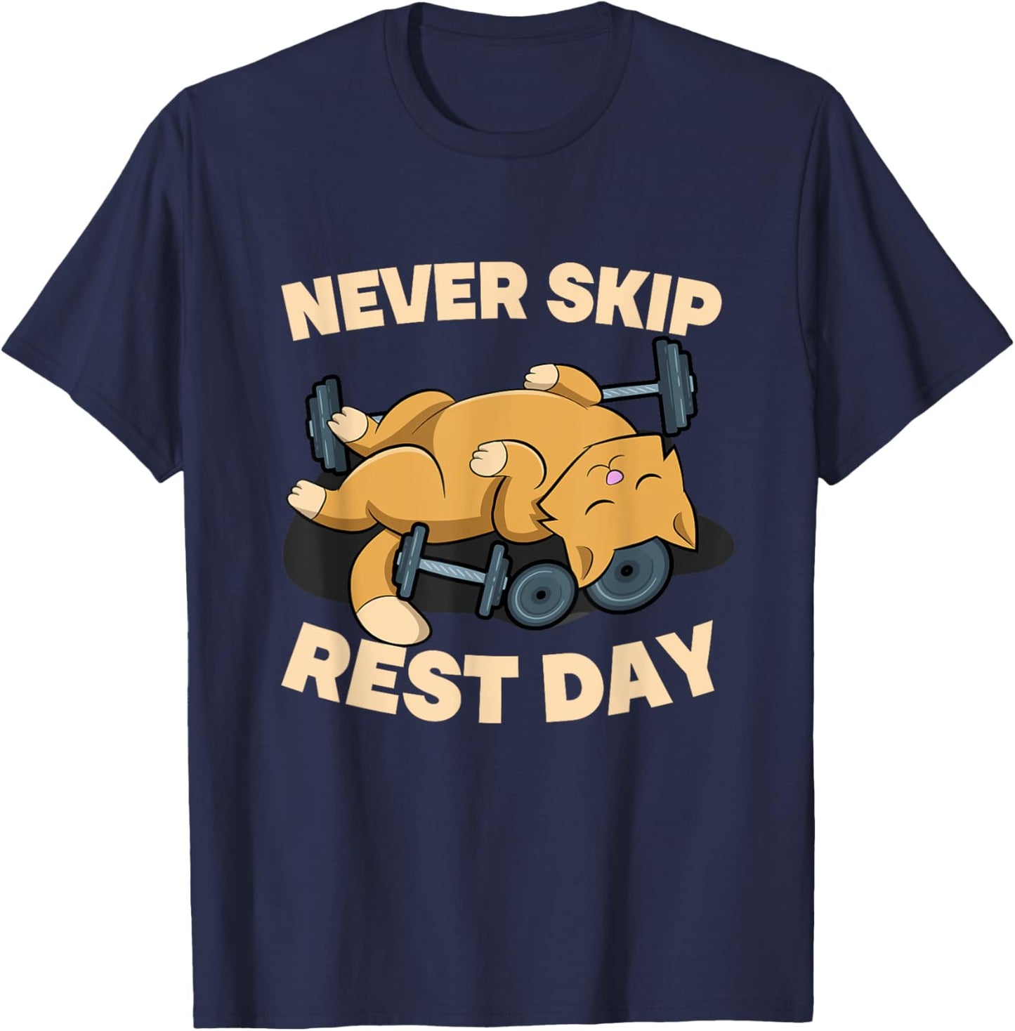 Never Skip Rest Day Cat Kitten Gym Workout Bodybuilding T-Shirt - T-Shirt | Navy