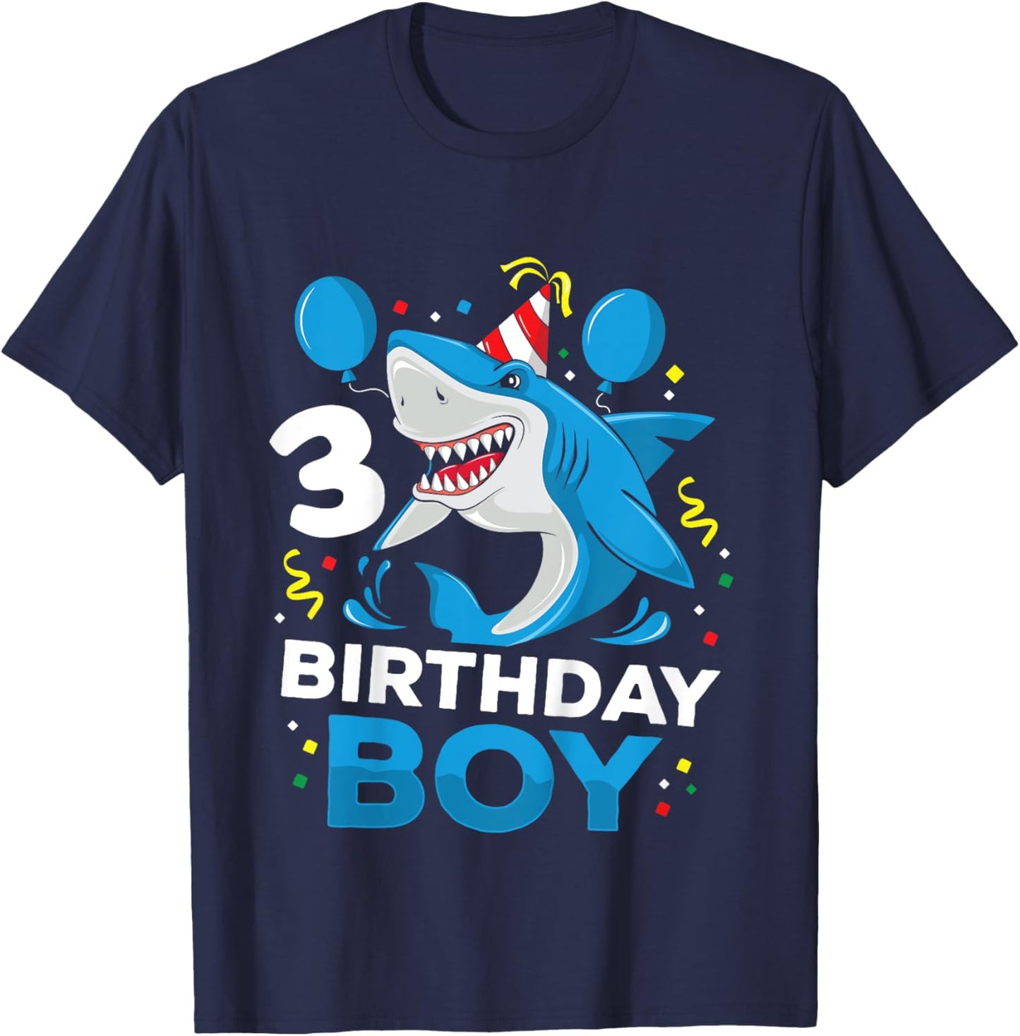 Kids 3rd Birthday Boy Shark Ocean Theme Party 3 Years Old Toddler T-Shirt - T-Shirt | Navy