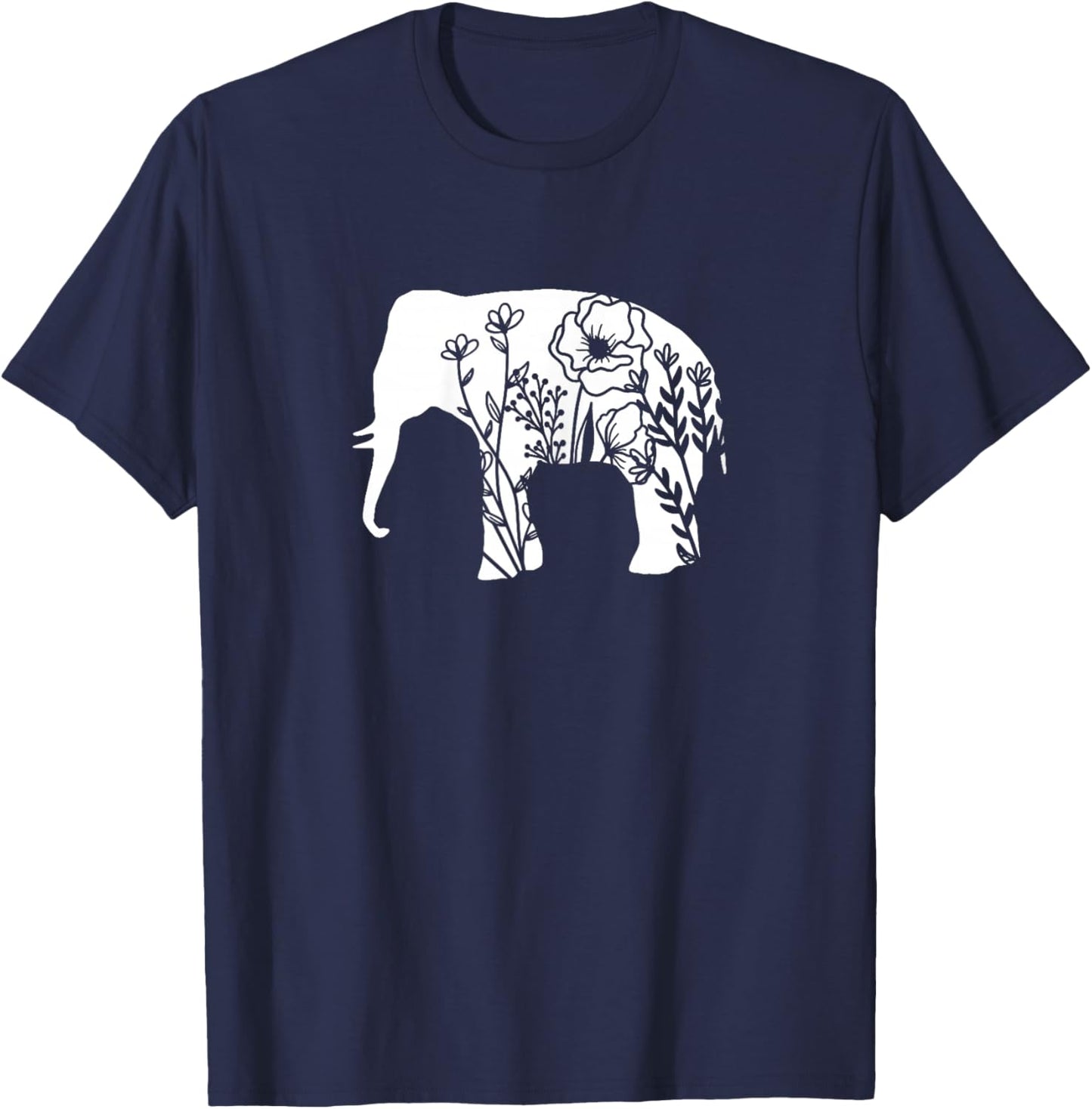 Girls Floral Elephant with Flower Graphic for Teens Mom T-Shirt - T-Shirt | Navy