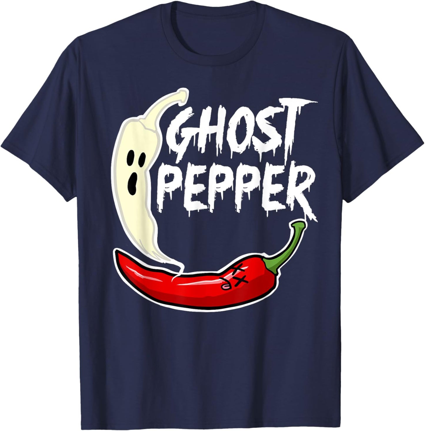 Ghost Pepper Funny Spicy Hot Halloween Ghost Pepper T-Shirt - T-Shirt | Navy