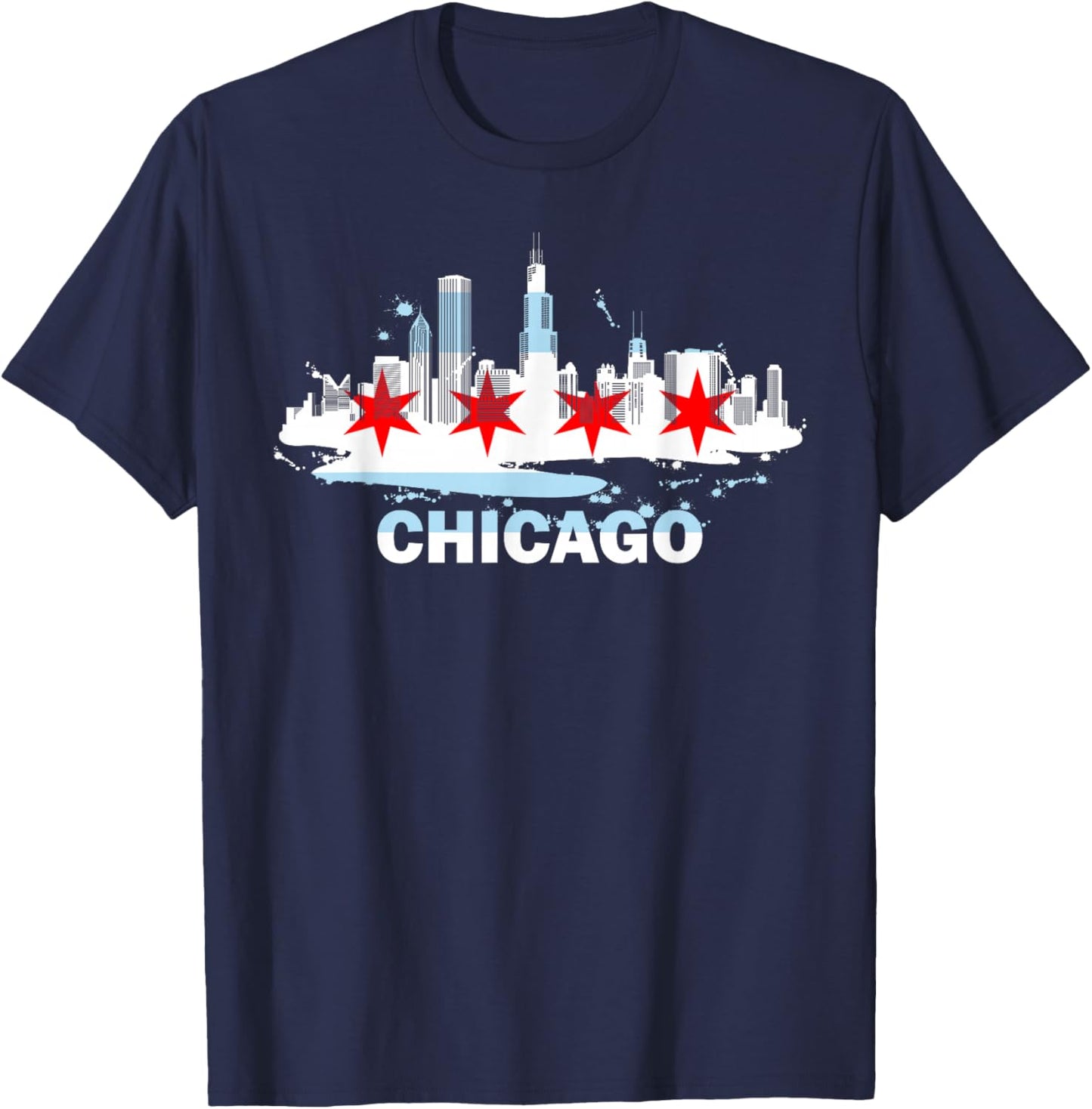 Chicago City Flag Downtown Skyline - Chicago Skyline T-Shirt - T-Shirt | Navy