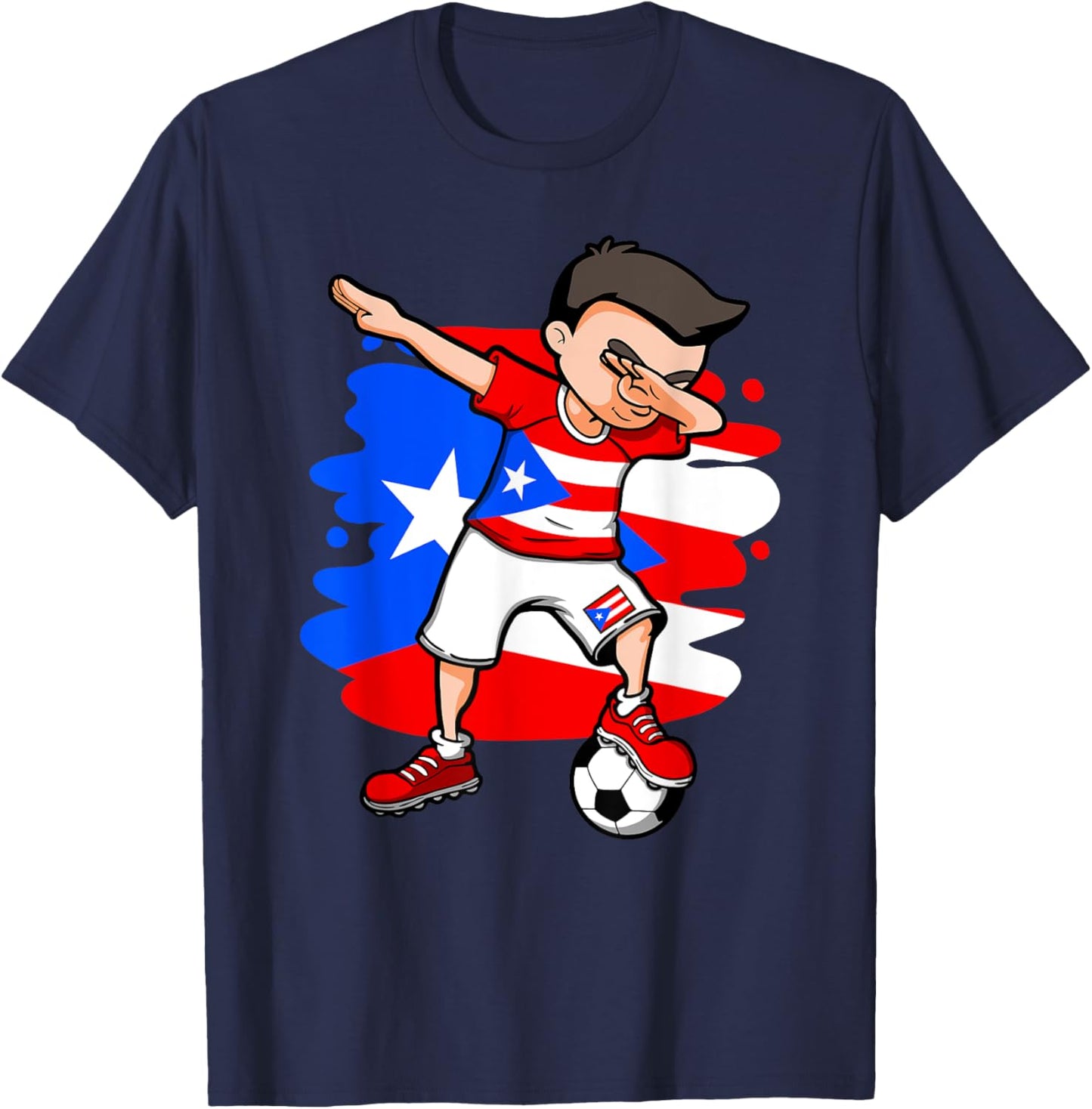 Dabbing Soccer Boy Puerto Rico Fans Jersey Puerto Rican Flag T-Shirt - T-Shirt | Navy