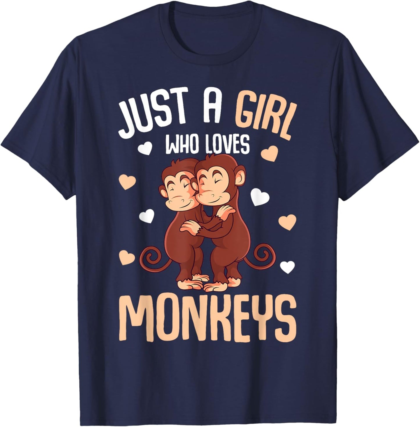 Just A Girl Who Loves Monkeys Kids Girls Monkey T-Shirt - T-Shirt | Navy