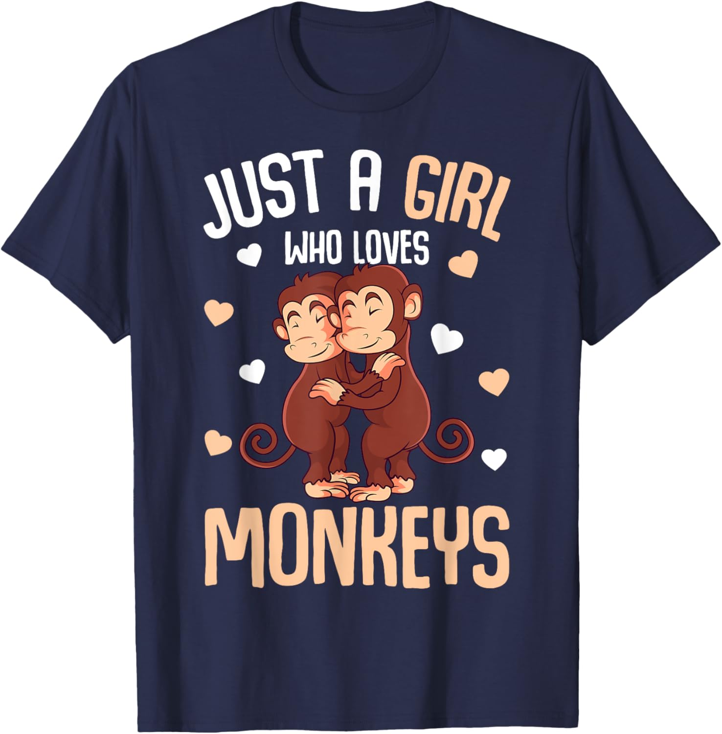 Just A Girl Who Loves Monkeys Kids Girls Monkey T-Shirt - T-Shirt | Navy