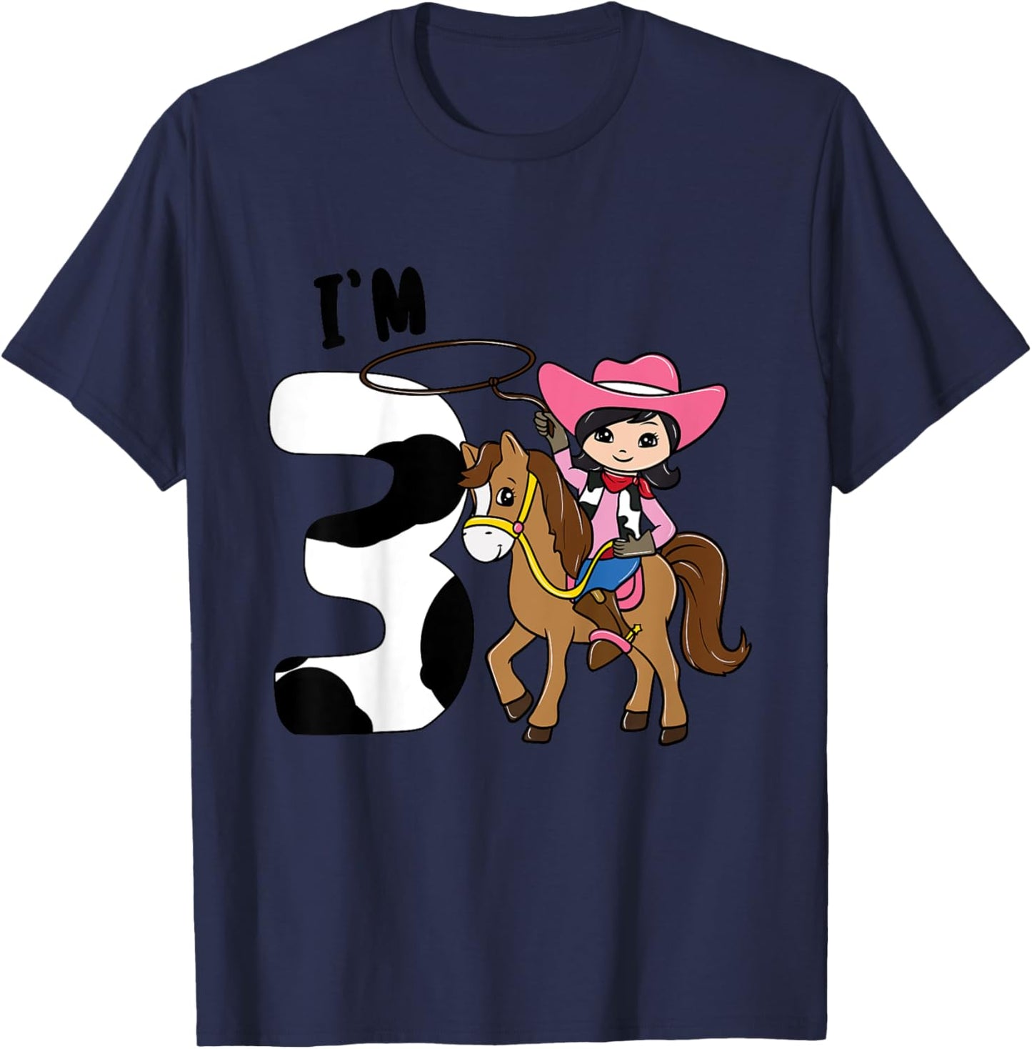 I'm 3 - Cute Horse Riding Cowgirl 3rd Birthday Girls T-Shirt - T-Shirt | Navy