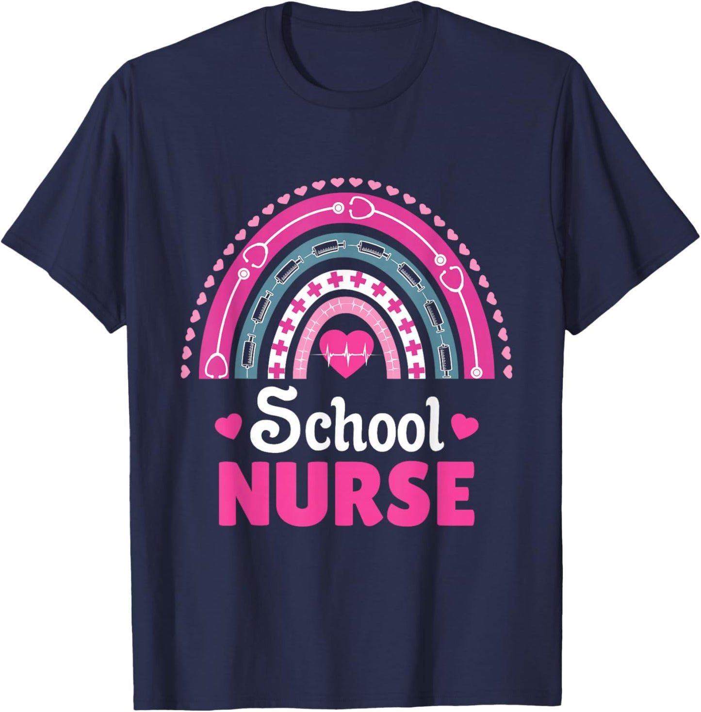 School Nurse Boho Rainbow T-Shirt - T-Shirt | Navy