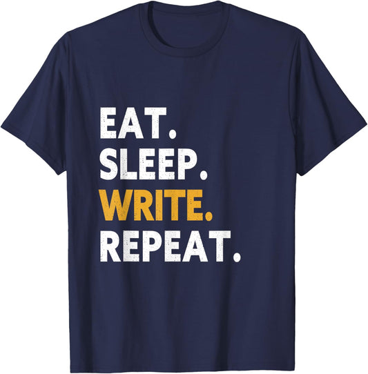 Eat Sleep Write Repeat T-Shirt - T-Shirt | Navy