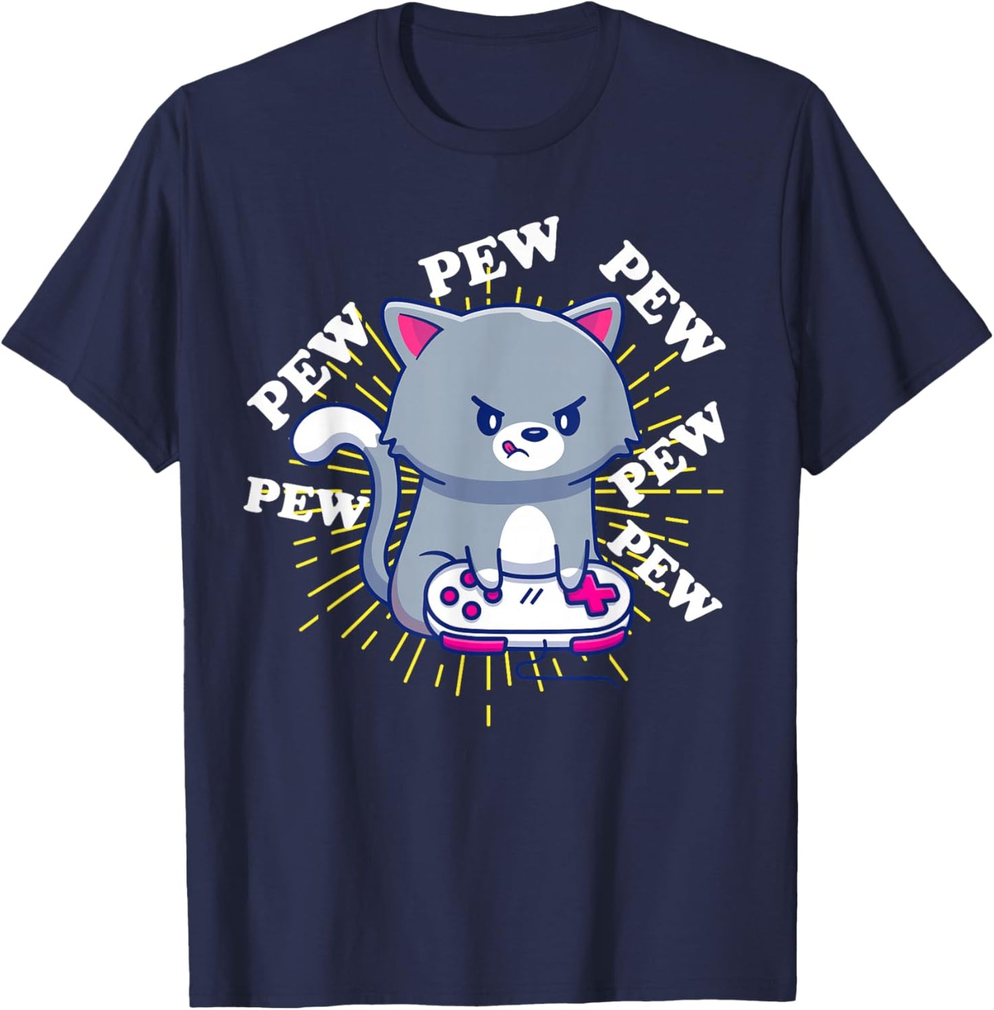Pew Pew Cute Cat Gamer Headset Cat Gaming T-Shirt - T-Shirt | Navy