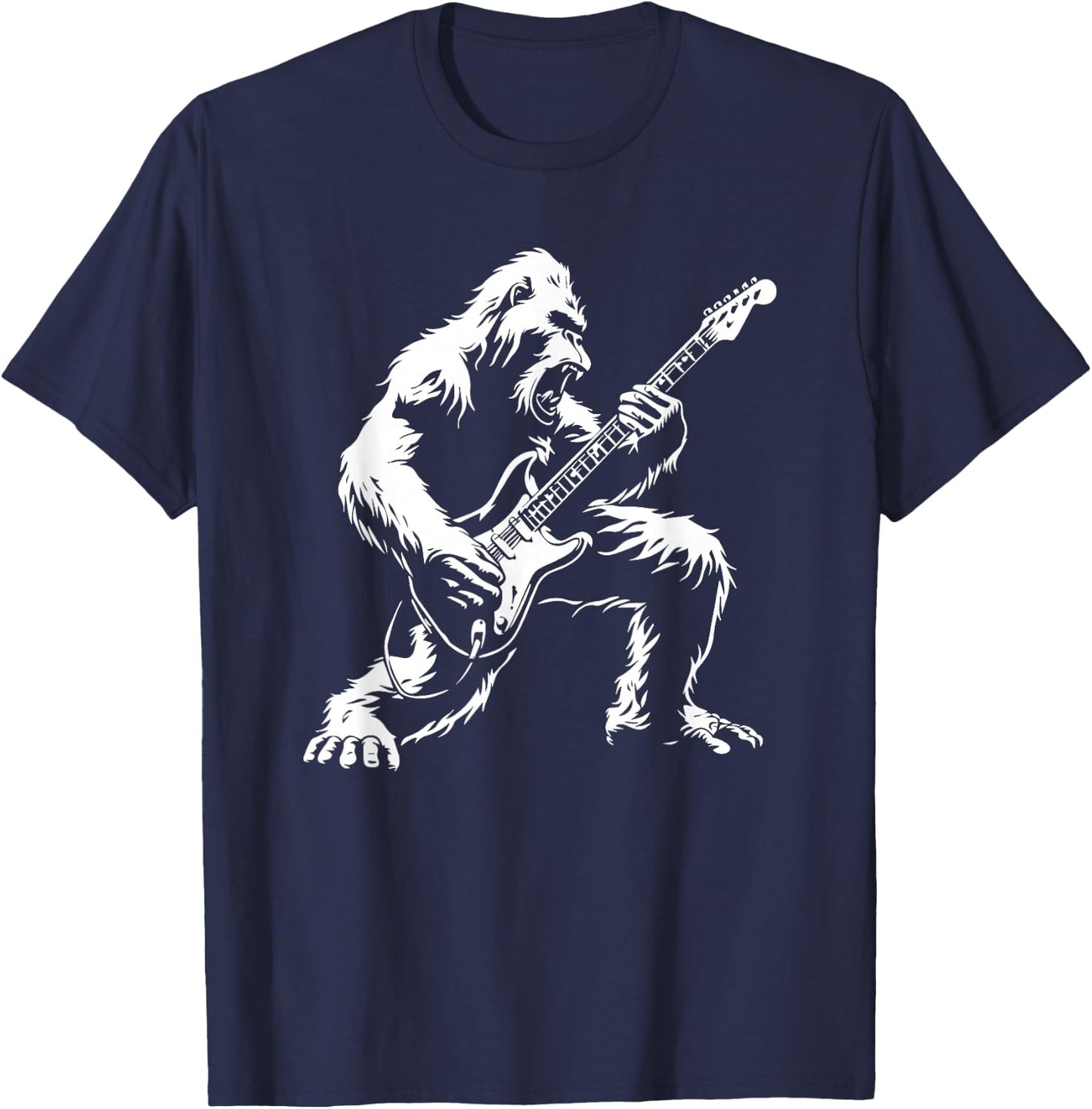 Bigfoot Playing Guitar Rock Music Band Sasquatch T-Shirt - T-Shirt | Navy