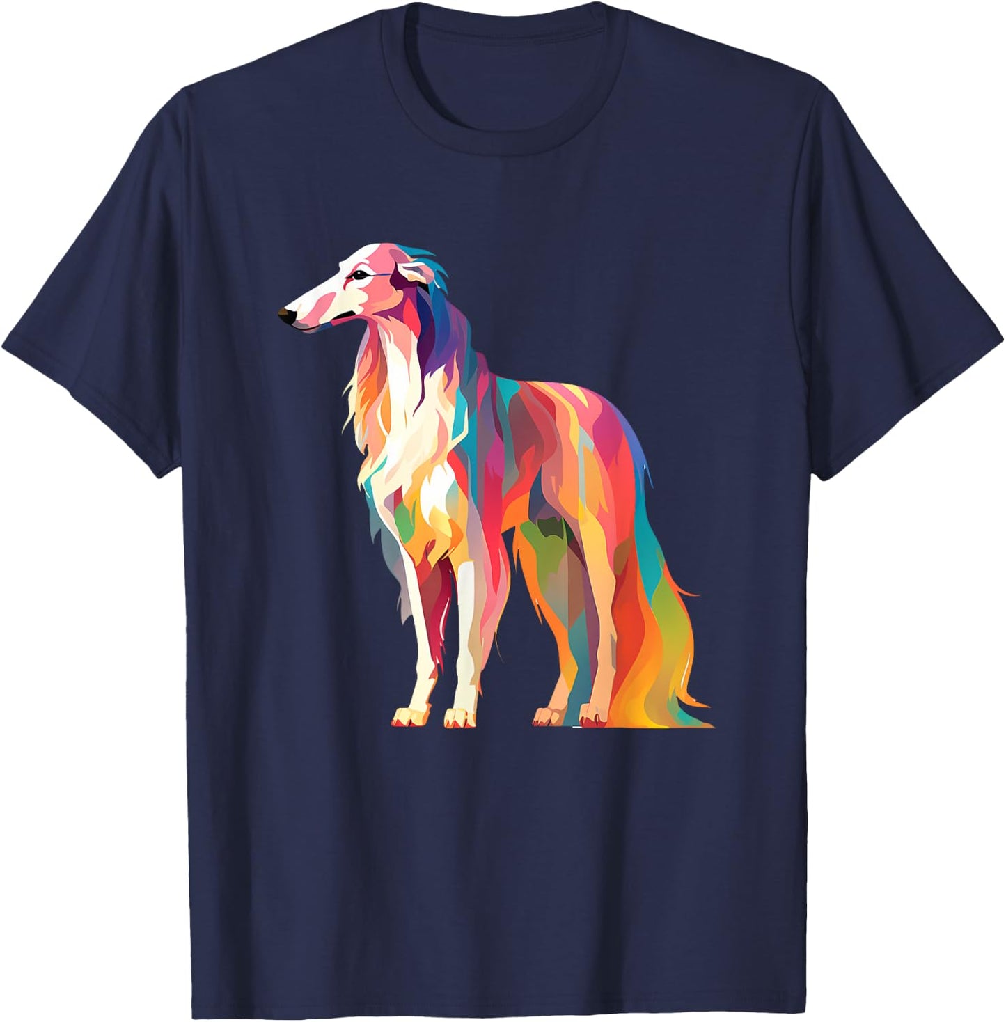 Colorful Pop Art Borzoi T-Shirt - T-Shirt | Navy