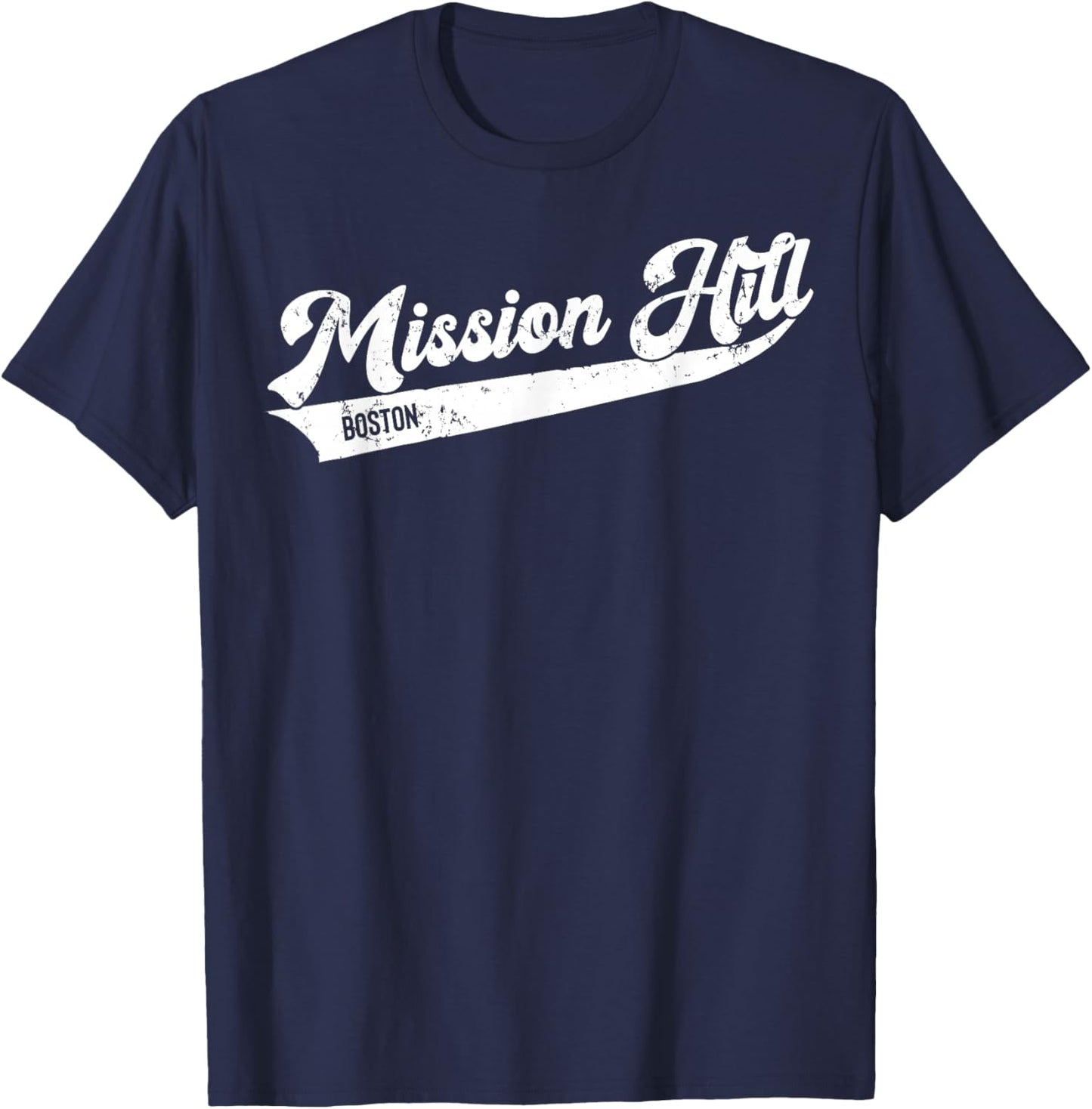 Mission Hill Boston Typographic Retro Distressed Design T-Shirt - T-Shirt | Navy