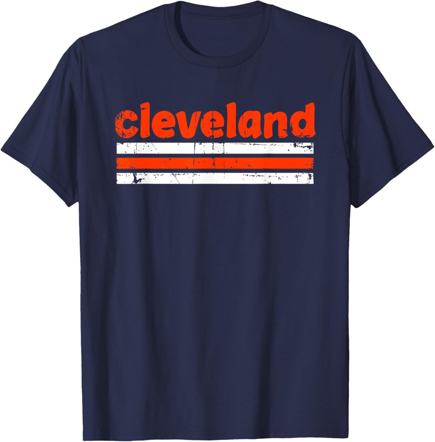Cleveland Ohio Three Stripe Vintage Weathered T-Shirt - T-Shirt | Navy