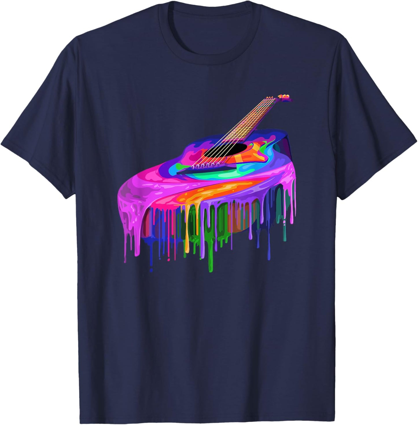 Acoustic Guitar Player Cool Musician Acoustic Guitar Melting T-Shirt - T-Shirt | Navy