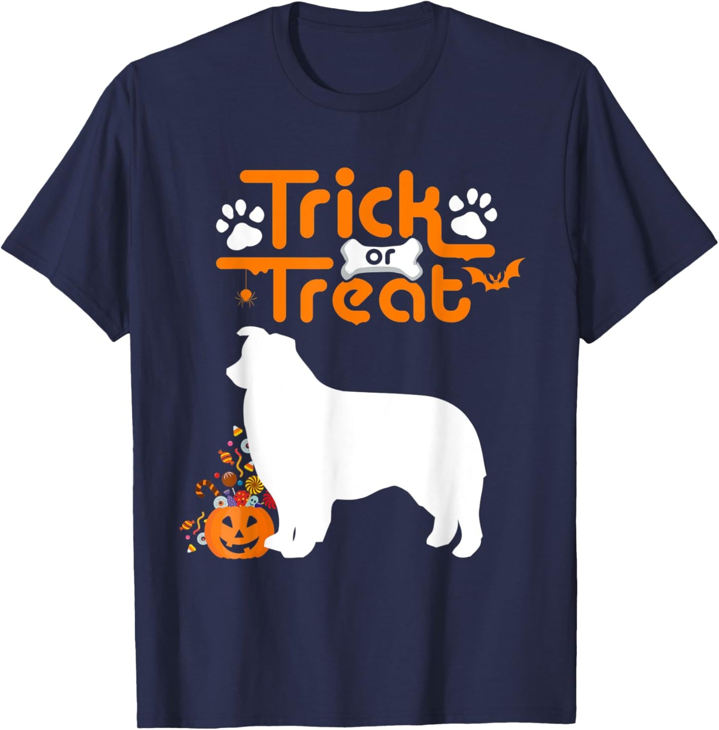 Trick Or Treat Australian Shepherd Dog Aussie Halloween Men Women Kids T-Shirt - T-Shirt | Navy