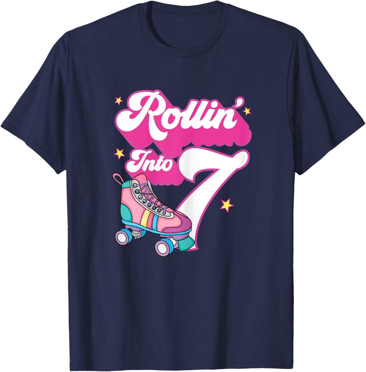 Rollin' Into 7 Roller Skating 7th Birthday Bday Girl Skate T-Shirt - T-Shirt | Navy