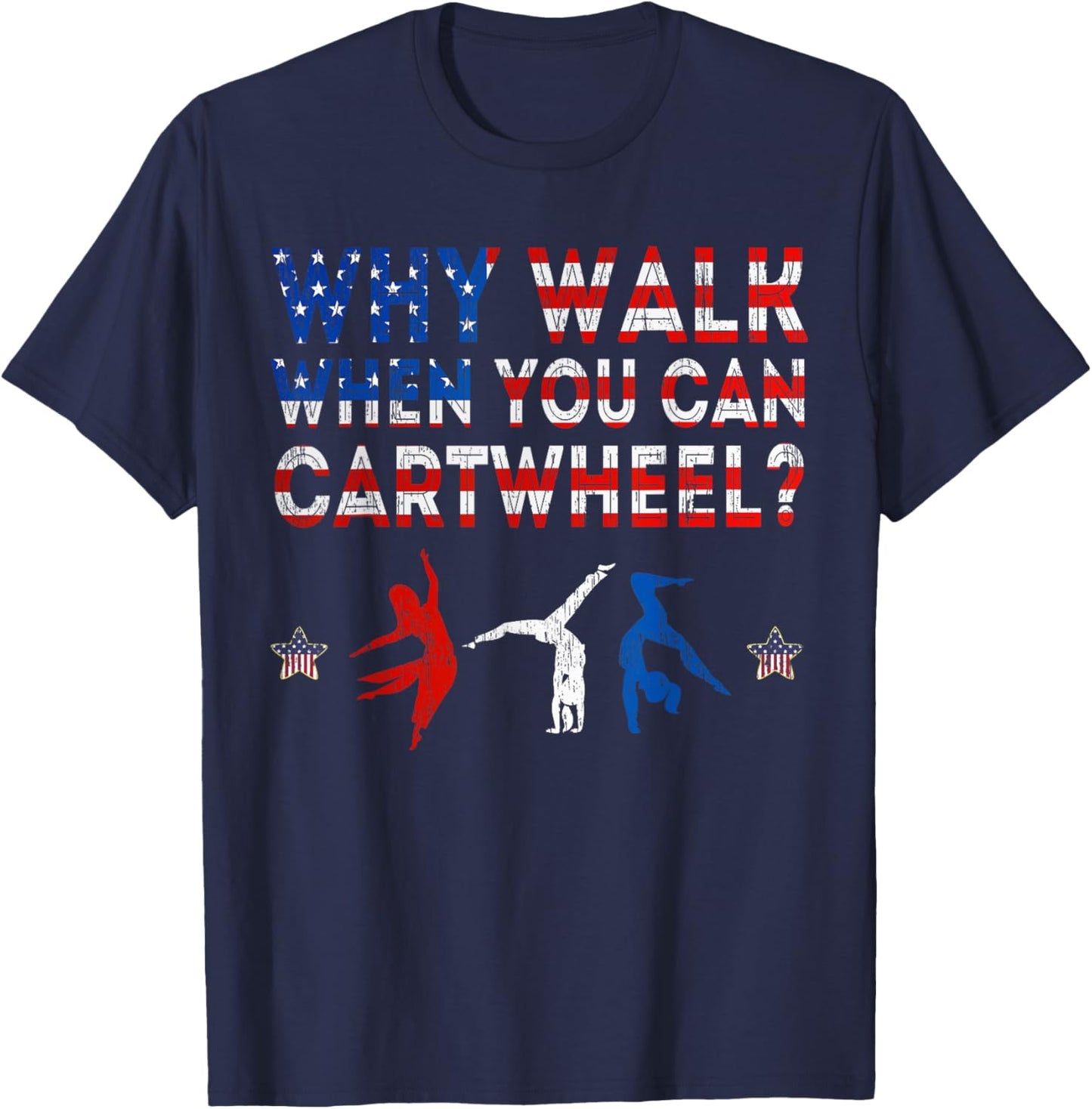 Gymnastics USA American Flag - Cartwheel Tumbling Funny Girl T-Shirt - T-Shirt | Navy