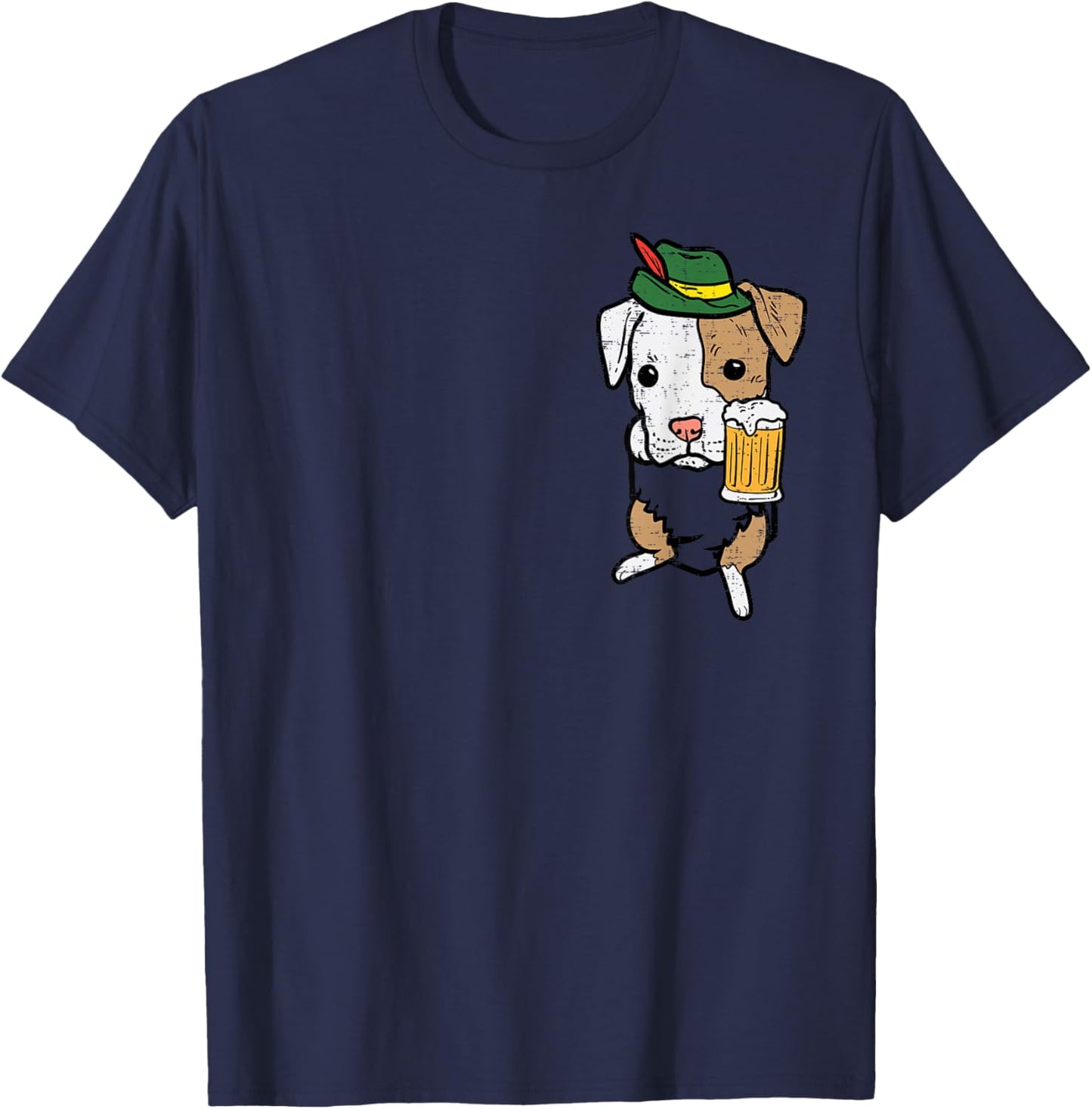 Pocket German Pitbull Oktoberfest Bavarian Pittie Dog Pit T-Shirt - T-Shirt | Navy