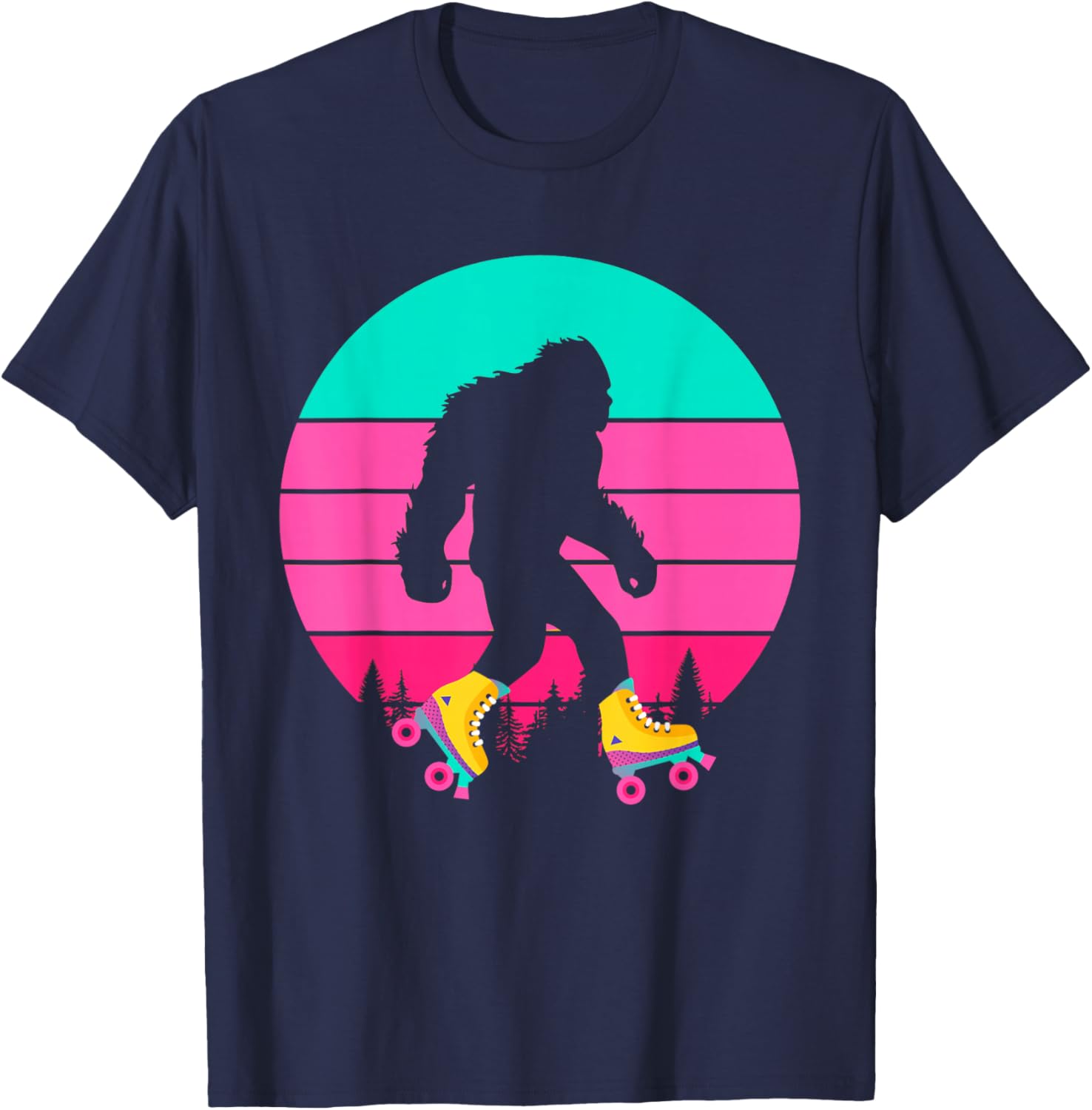 Bigfoot Roller Skates Sasquatch Yeti Rollerblade Shoes Wheel T-Shirt - T-Shirt | Navy