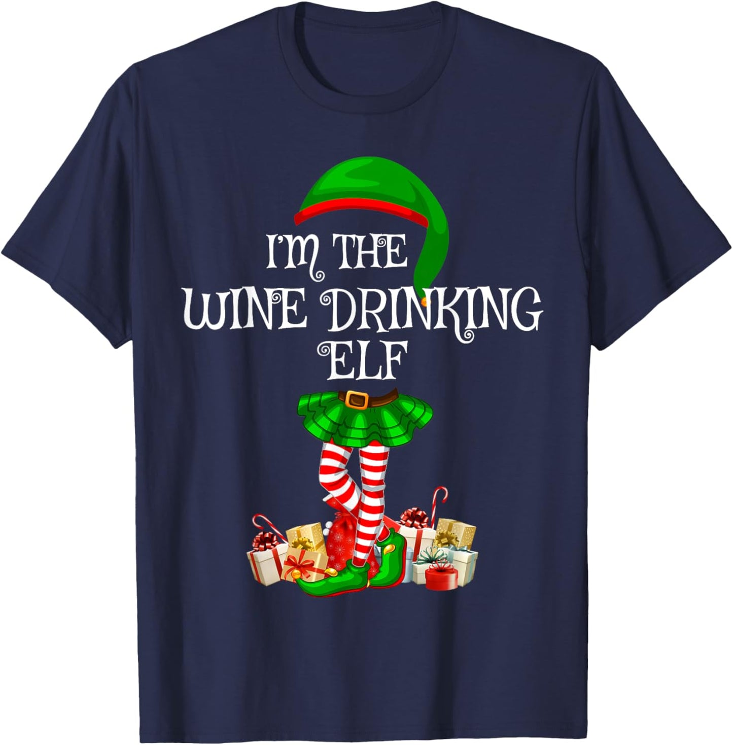 Matching Family Group I'm The Wine Drinking Elf Christmas T-Shirt - T-Shirt | Navy
