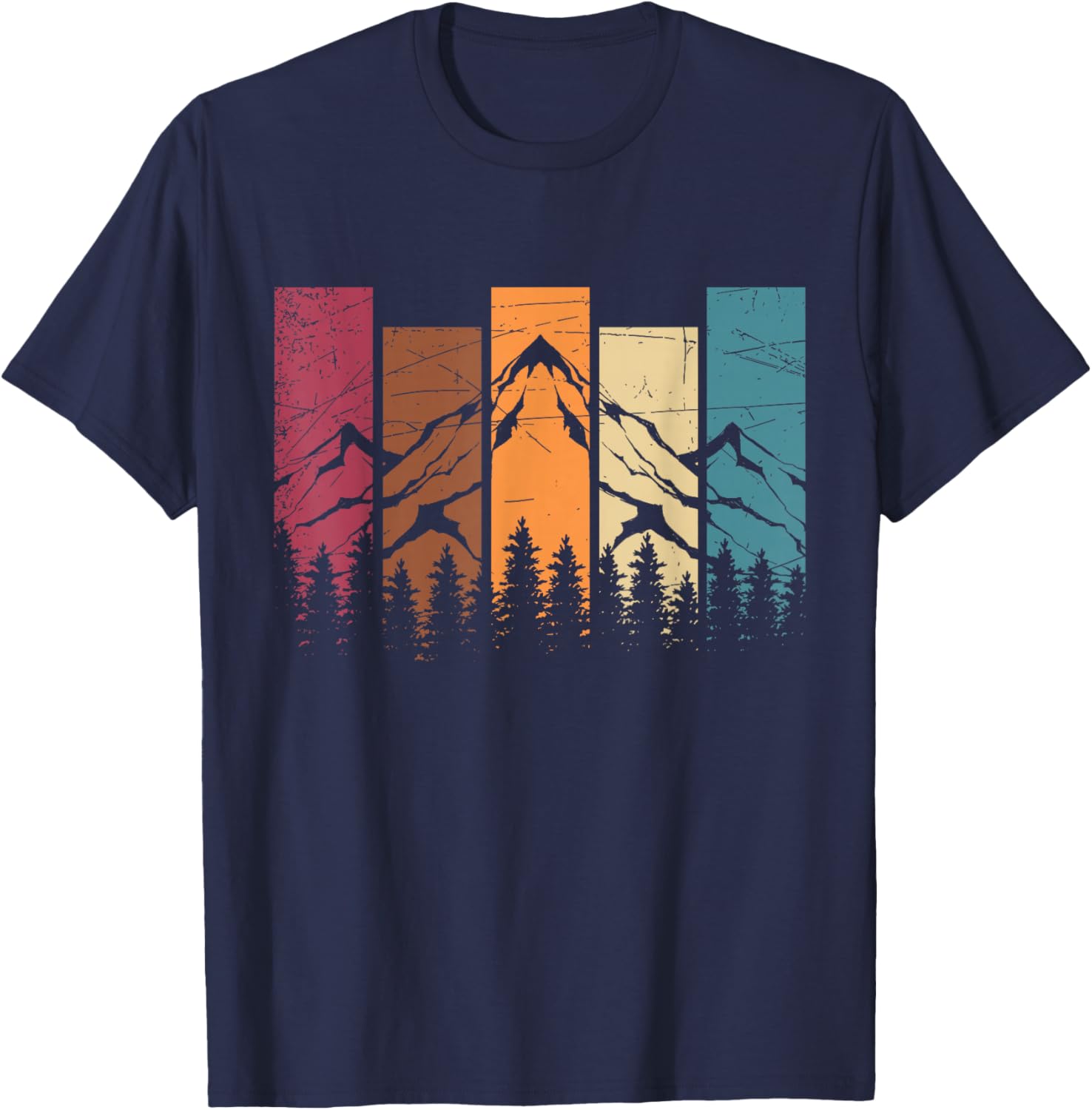 Forest Trees Nature Lovers Hikers Retro Mountains Hiking T-Shirt - T-Shirt | Navy