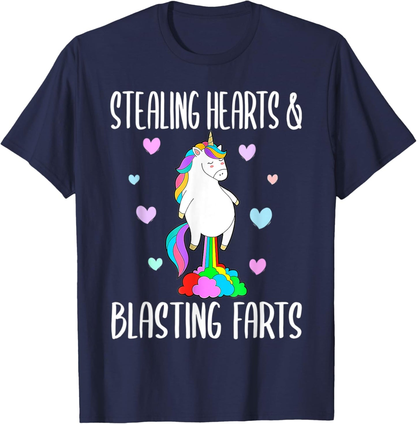 Stealing Hearts Blasting Farts Valentines Day Unicorn Funny T-Shirt - T-Shirt | Navy