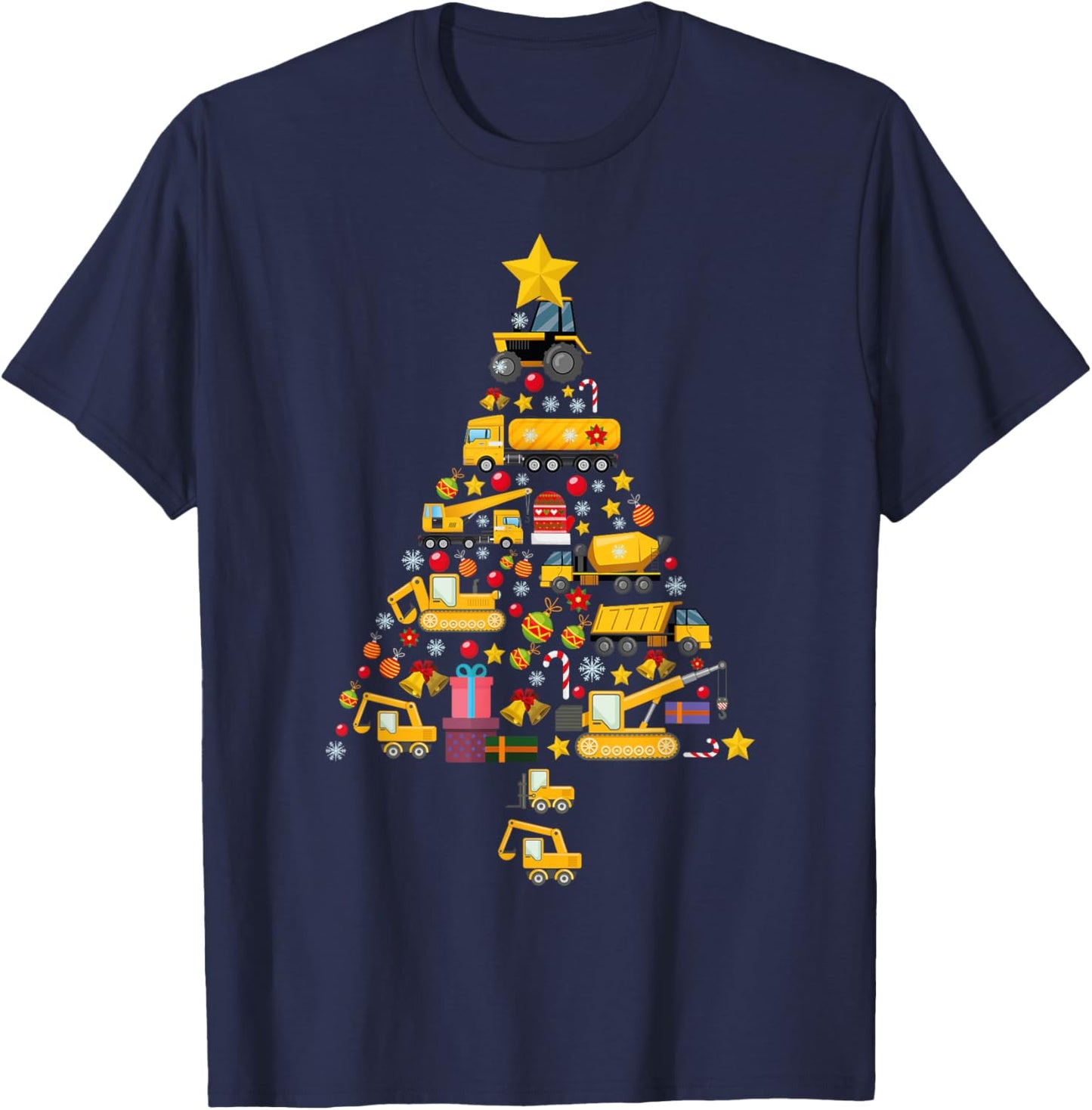 Funny Construction Trucks Christmas Tree Xmas Men Kids Women T-Shirt - T-Shirt | Navy