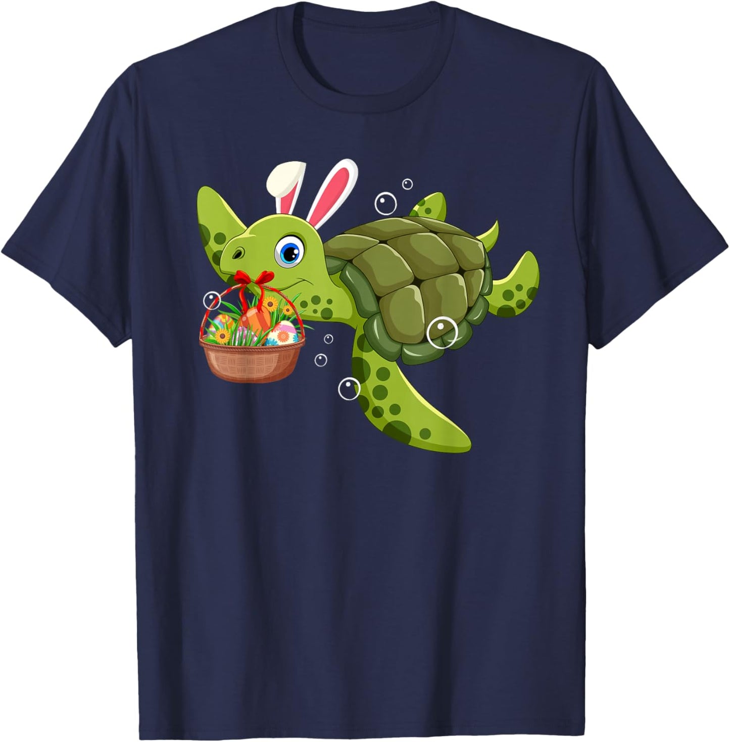 Cute Bunny Turtle Hold Easter Eggs Basket Happy Easter Day T-Shirt - T-Shirt | Navy