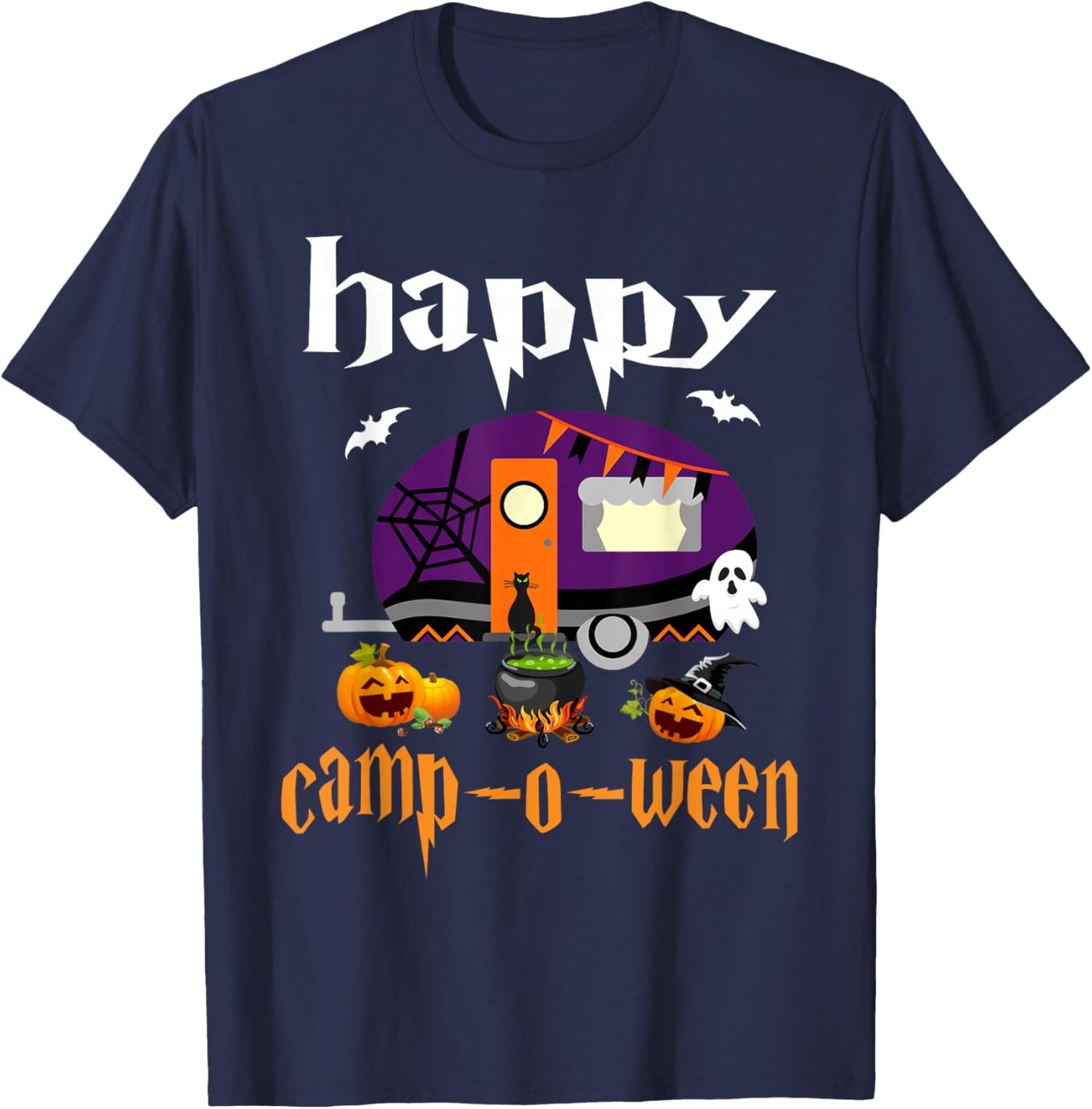 Happy Camp-O-Ween Halloween Camping Camper T-Shirt - T-Shirt | Navy