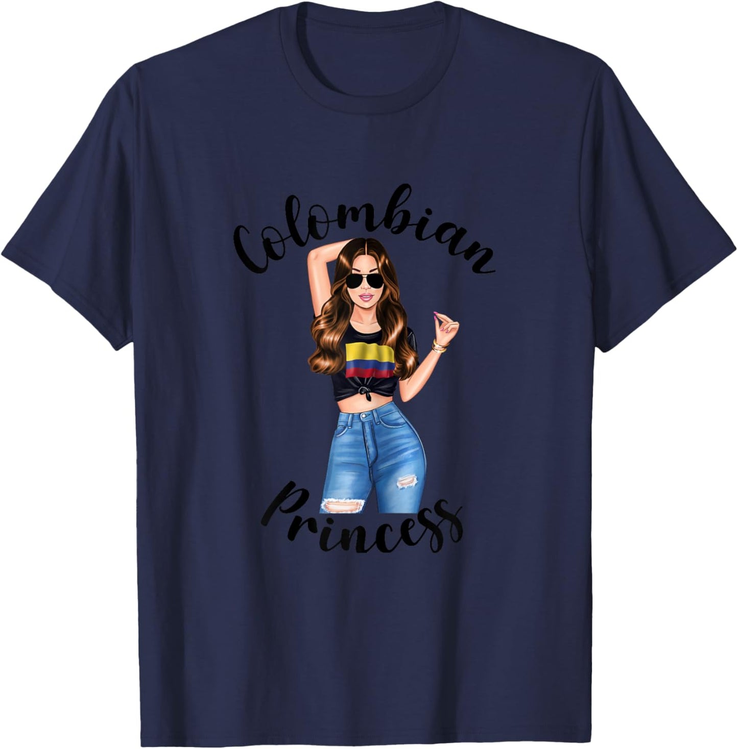 Colombian Princess Colombia Flag South American Latin Beauty T-Shirt - T-Shirt | Navy