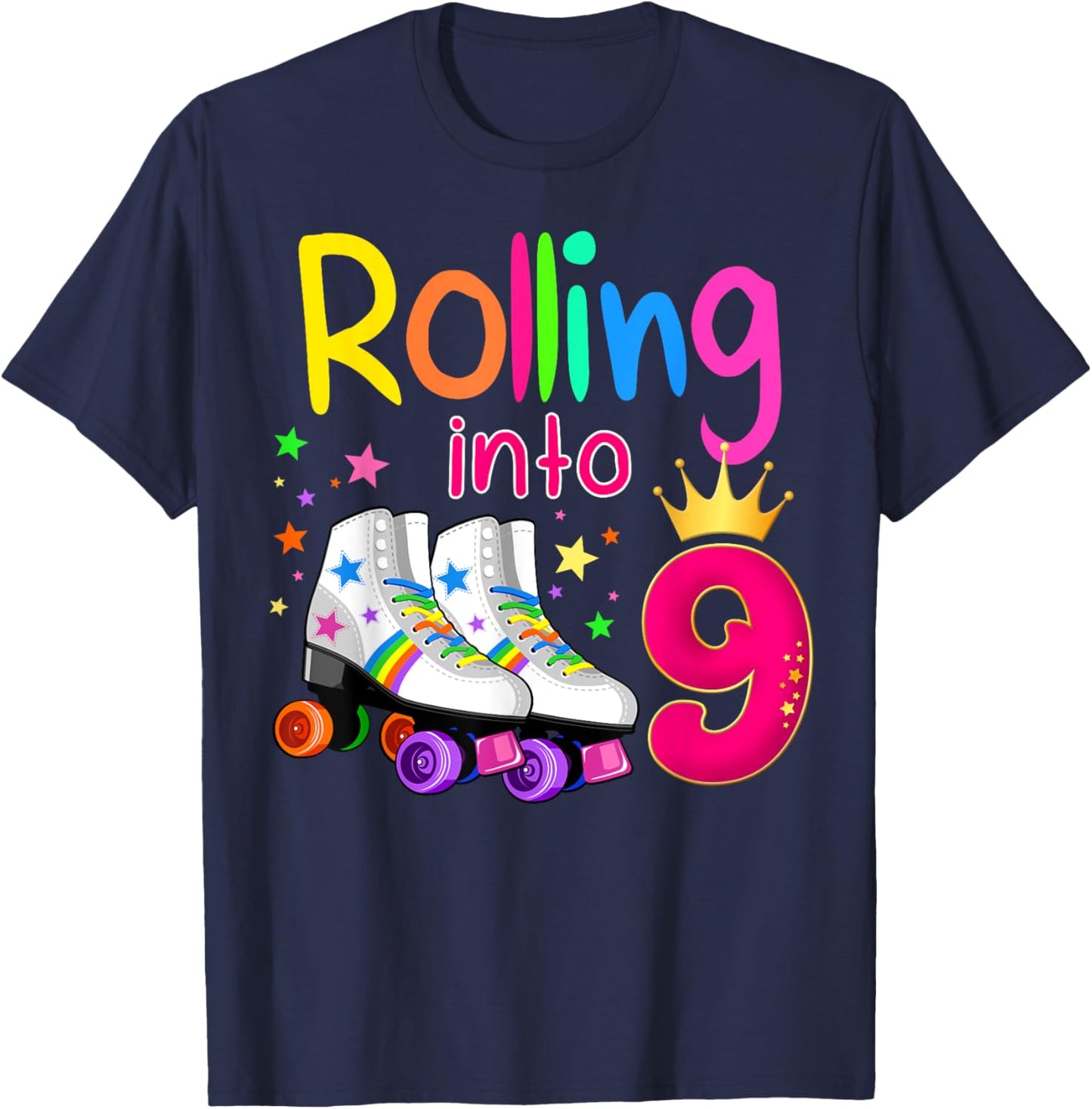 Rolling Into 9 Roller Skater 9th Birthday 9 years old B-day T-Shirt - T-Shirt | Navy