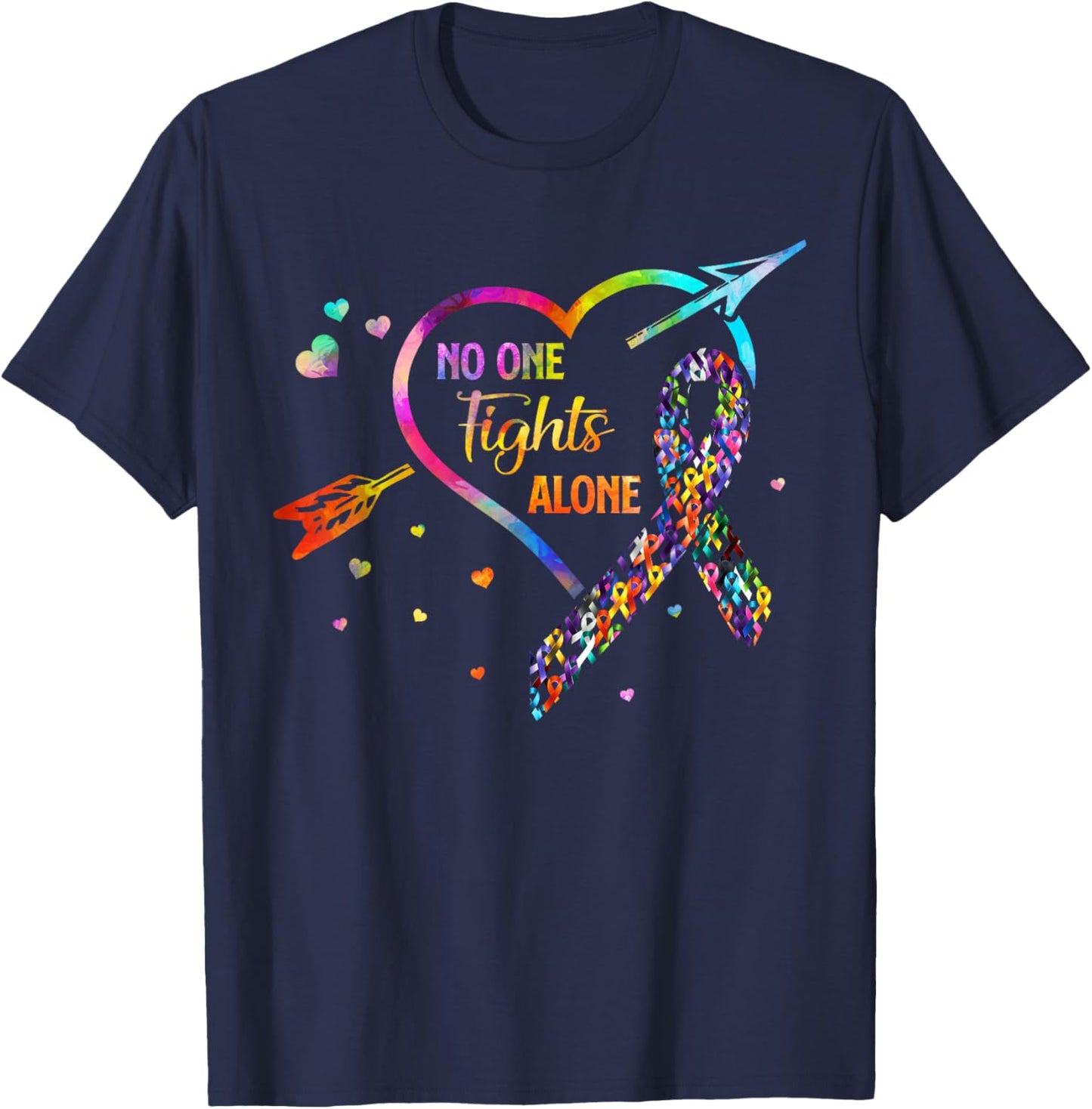 No One Fight Alone Arrow Heart Fight Cancer Ribbon T-Shirt - T-Shirt | Navy