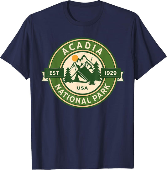 Acadia National Park Maine Hike Camp Outdoors Retro T-Shirt - T-Shirt | Navy