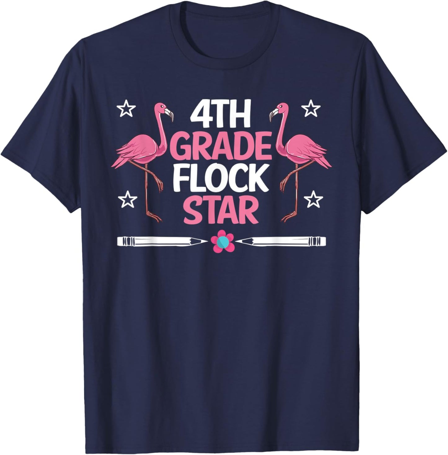 4th Grade Flock Stars Flamingo Teacher Student Kids Gifts T-Shirt - T-Shirt | Navy