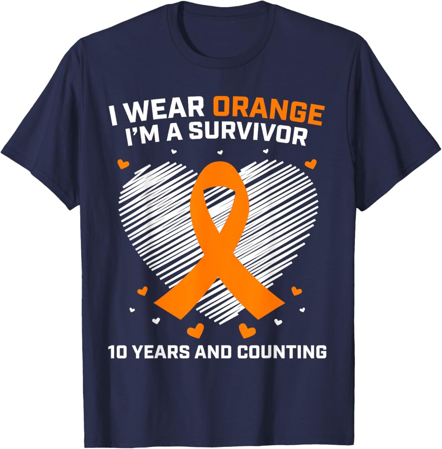 10 Year Cancer Free Leukemia Survivor Gifts Orange Awareness T-Shirt - T-Shirt | Navy