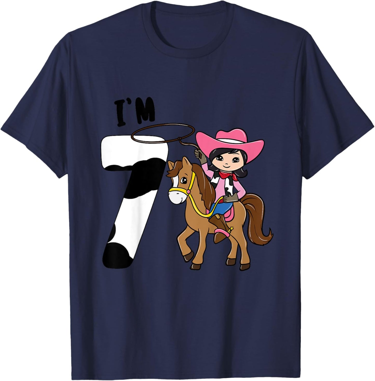 I'm 7 - Cute Horse Riding Cowgirl 7th Birthday Girls T-Shirt - T-Shirt | Navy