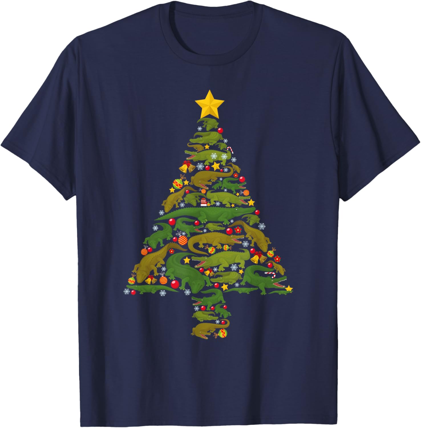 Funny Alligator Christmas Tree Crocodile Xmas Women Men Kids T-Shirt - T-Shirt | Navy