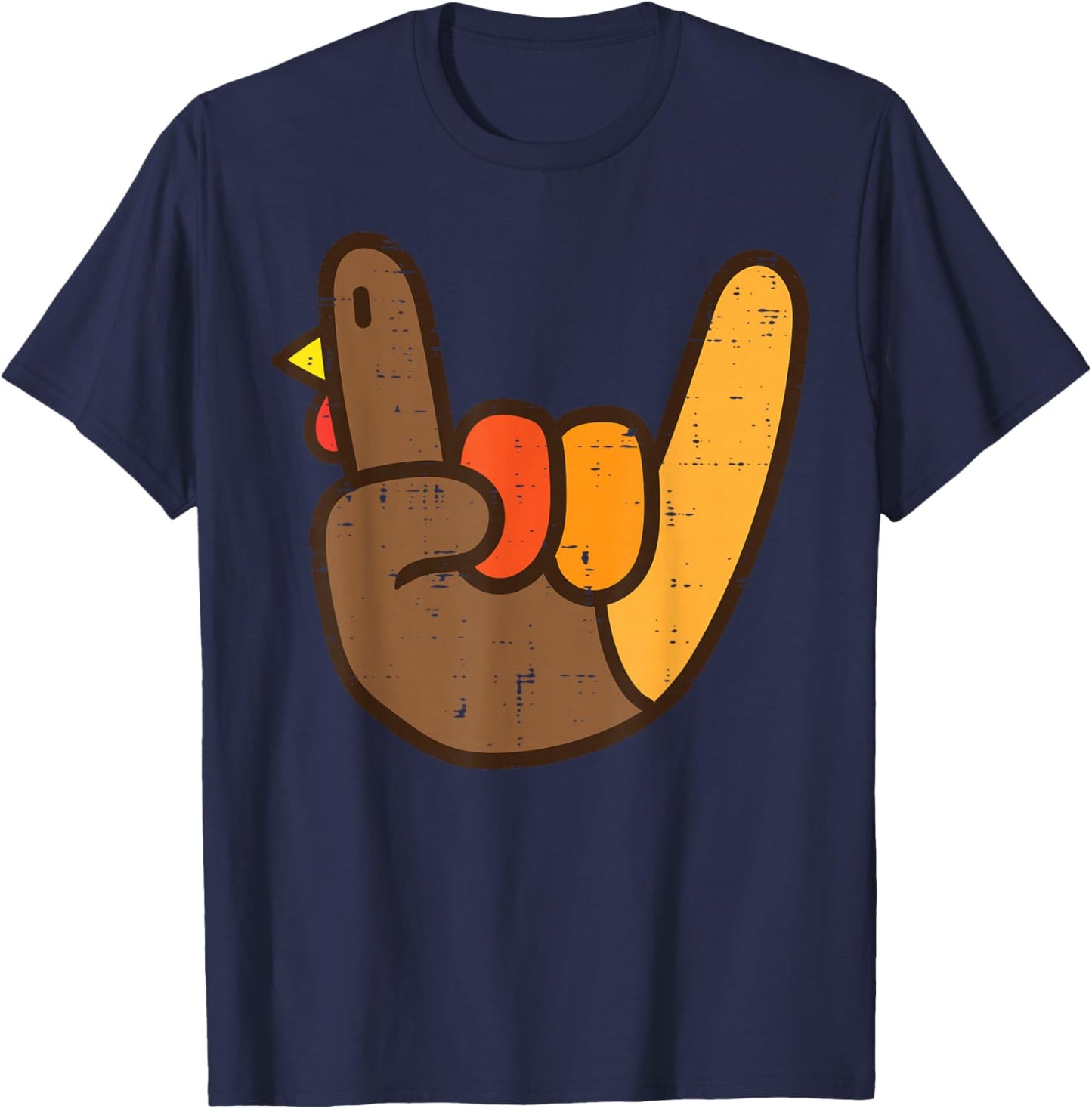 Rock Sign Turkey Hand Cool Thanksgiving Metal Punk Men Women T-Shirt - T-Shirt | Navy