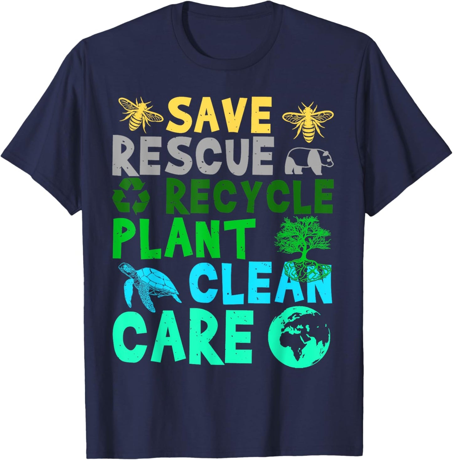Earth Day Save Bees Rescue Animals Recycle Plastict 2022 T-Shirt - T-Shirt | Navy