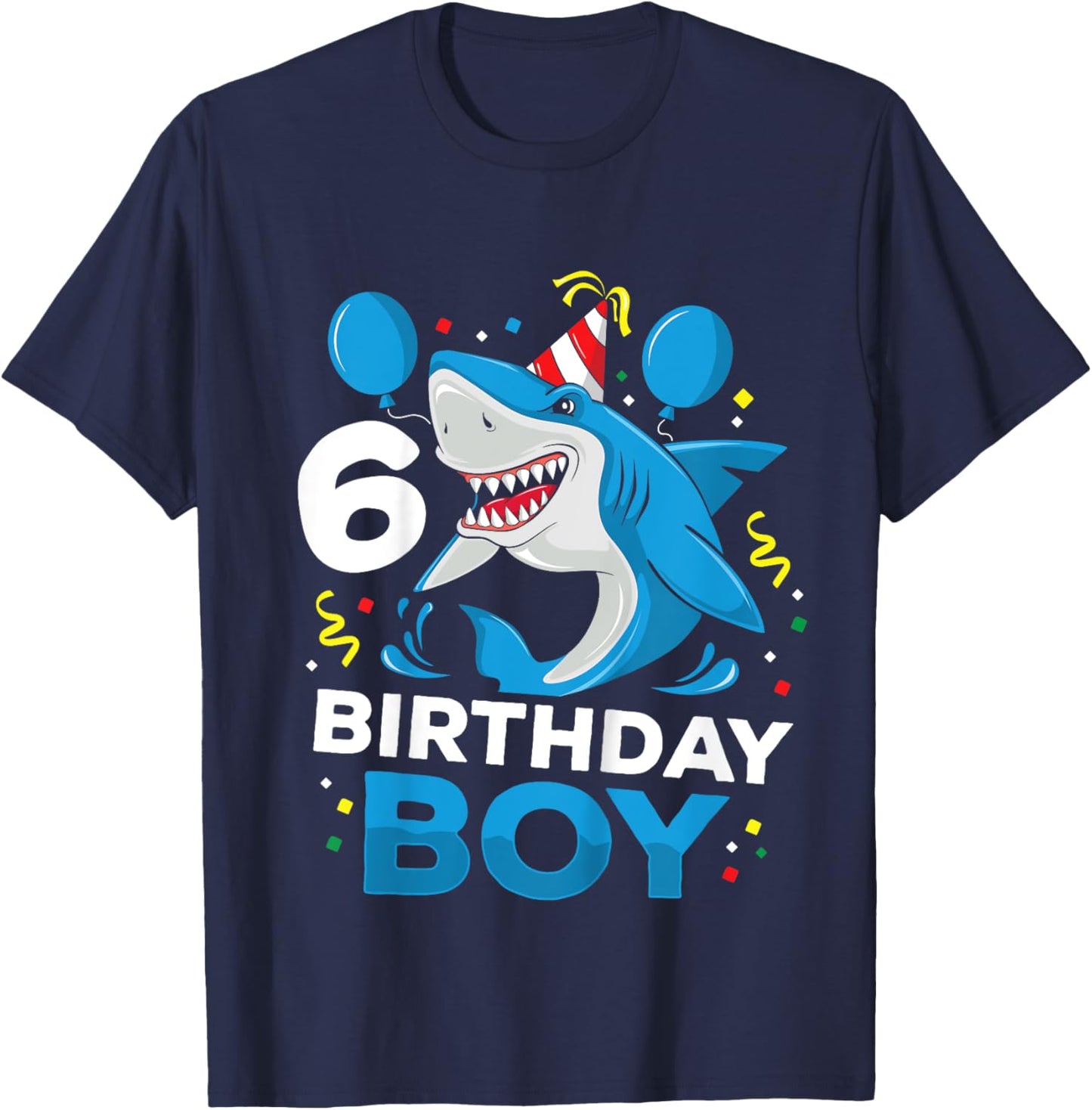 Kids 6th Birthday Boy Shark Ocean Theme Party 6 Years Old For Boy T-Shirt - T-Shirt | Navy