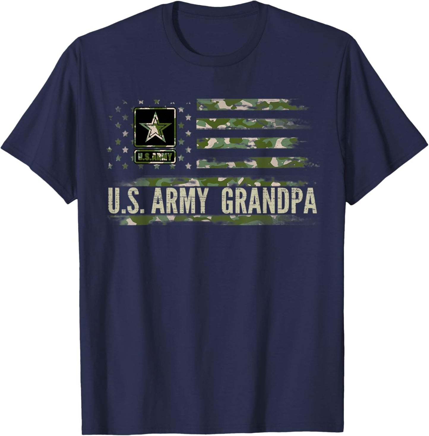 Vintage U.S Army Grandpa With Camo American Flag Veteran T-Shirt - T-Shirt | Navy