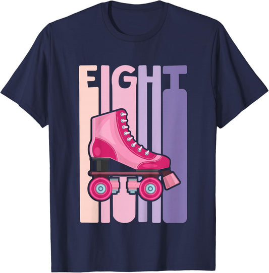 8 Year Old Cute Roller Skating Birthday Girl 8th B-day T-Shirt - T-Shirt | Navy