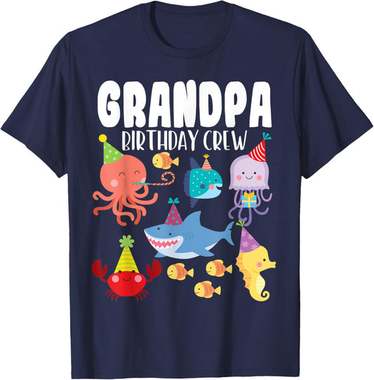 Cute Sea Animals Ocean Creatures Party Grandpa Birthday Crew T-Shirt - T-Shirt | Navy