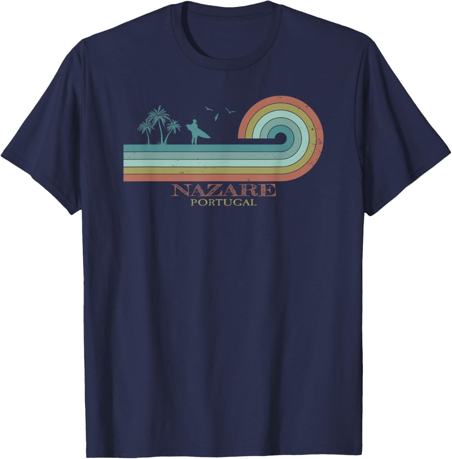 Nazare Surfer I Portugal Retro I Surfing I Nazare Surf T-Shirt - T-Shirt | Navy
