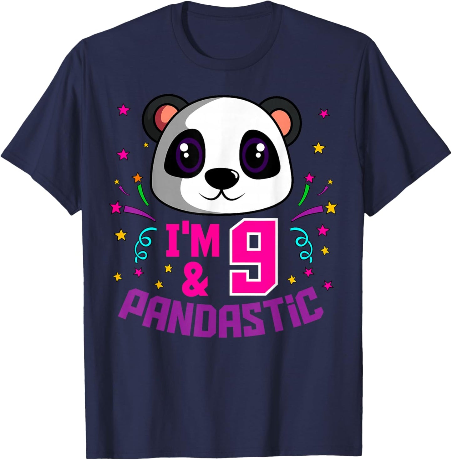 I'm 9 & Pandastic Birthday Party Panda Bday Celebration T-Shirt - T-Shirt | Navy