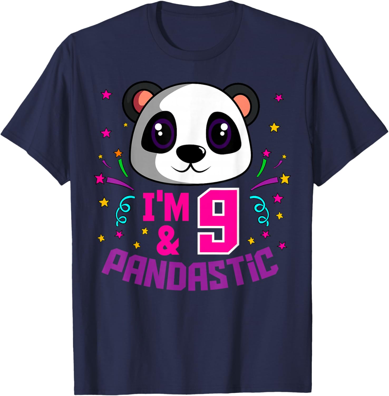I'm 9 & Pandastic Birthday Party Panda Bday Celebration T-Shirt - T-Shirt | Navy