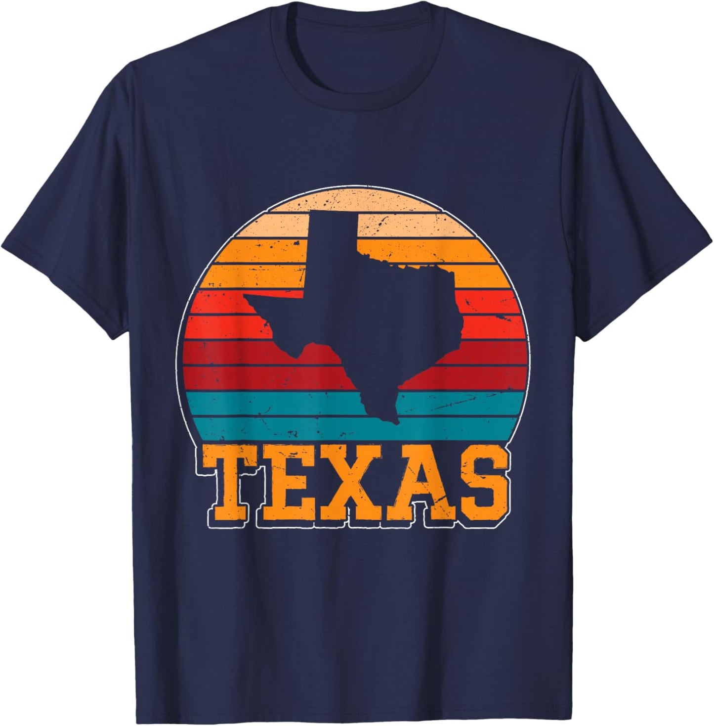 Texas Retro Vintage Sunset US State Texas Silhouette T-Shirt - T-Shirt | Navy