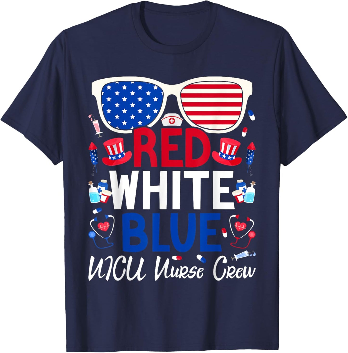 Nurses 4th of July Red White Blue NICU Nurse Crew Patriotic Men T-Shirt - T-Shirt | Navy