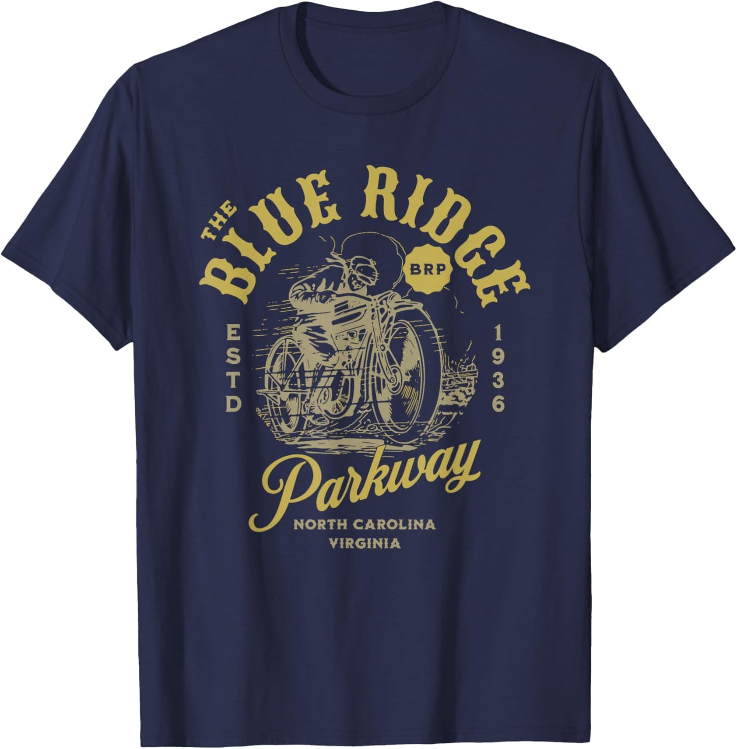 Blue Ridge Parkway Vintage Motorcycle Design T-Shirt - T-Shirt | Navy